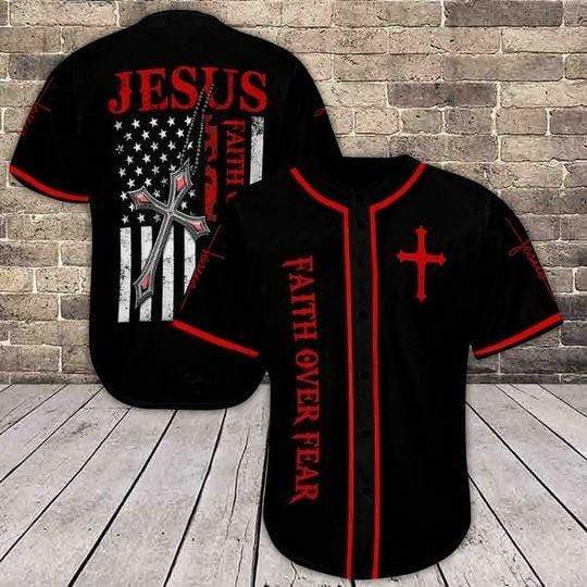 Jesus Faith Over Fear Personalized 3d Baseball Jersey kv, Unisex Jersey Shirt for Men Women