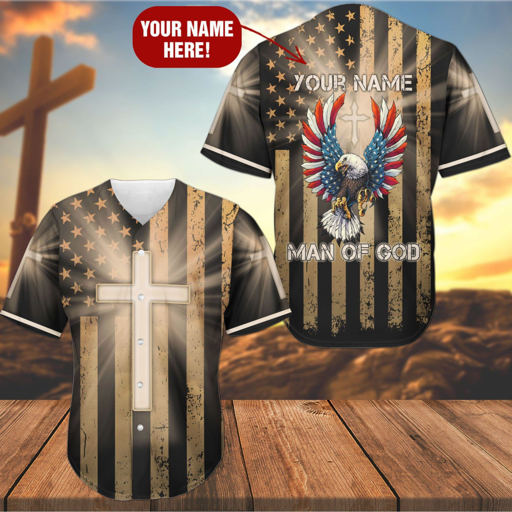 Jesus Man Of God Eagle Custom Name Baseball Jersey