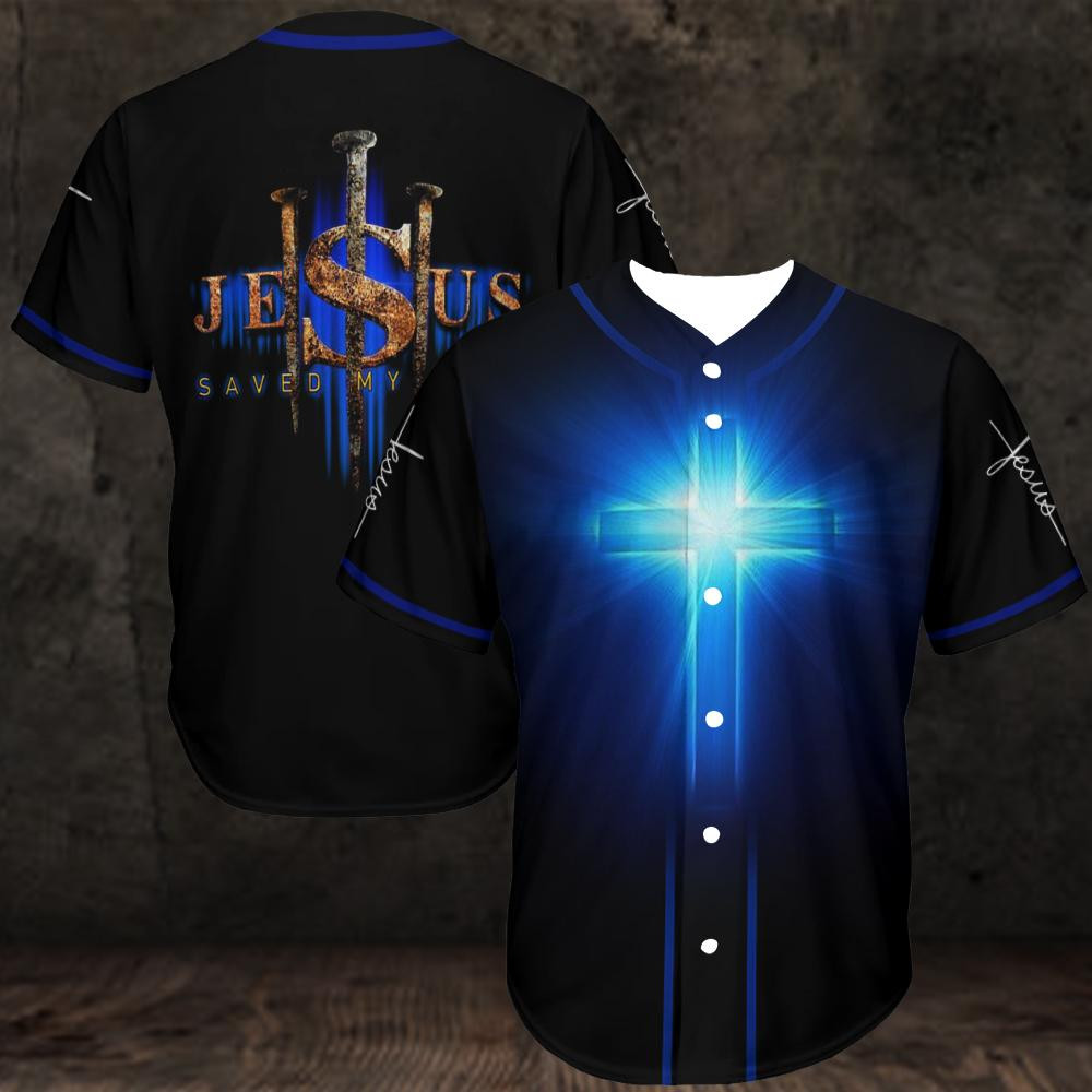Jesus Saved My Life Blue Light Cross Personalized 3d Baseball Jersey