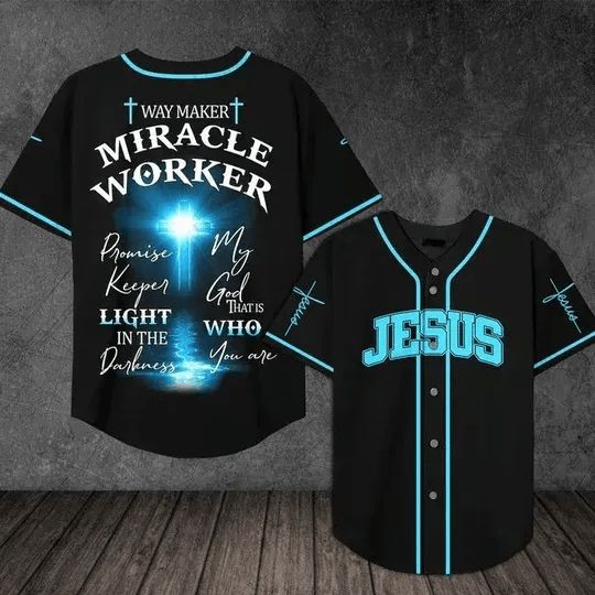 Jesus Way Maker Promise Keeper Light In The Darkness Personalized 3d Baseball Jersey kv, Unisex Jersey Shirt for Men Women