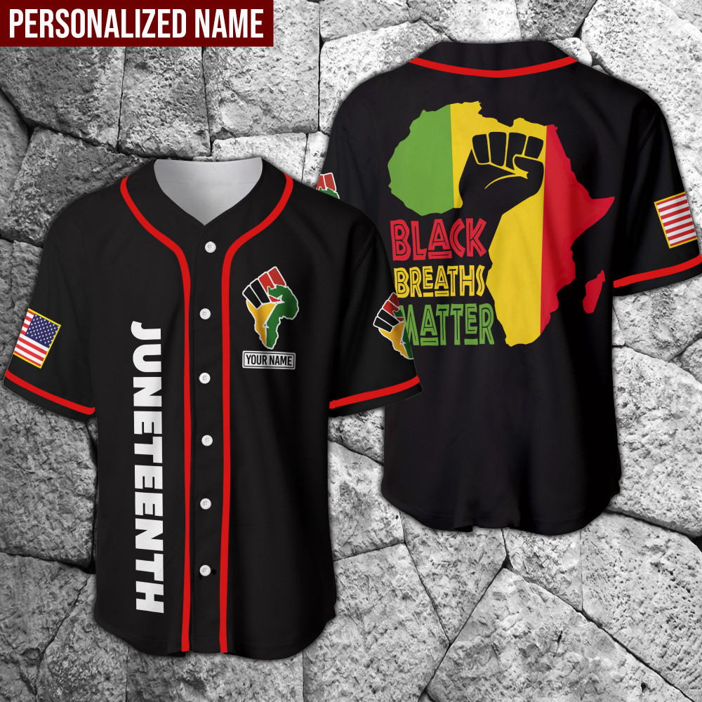 Juneteenth Black Breaths Matter Custom Name Baseball Jersey