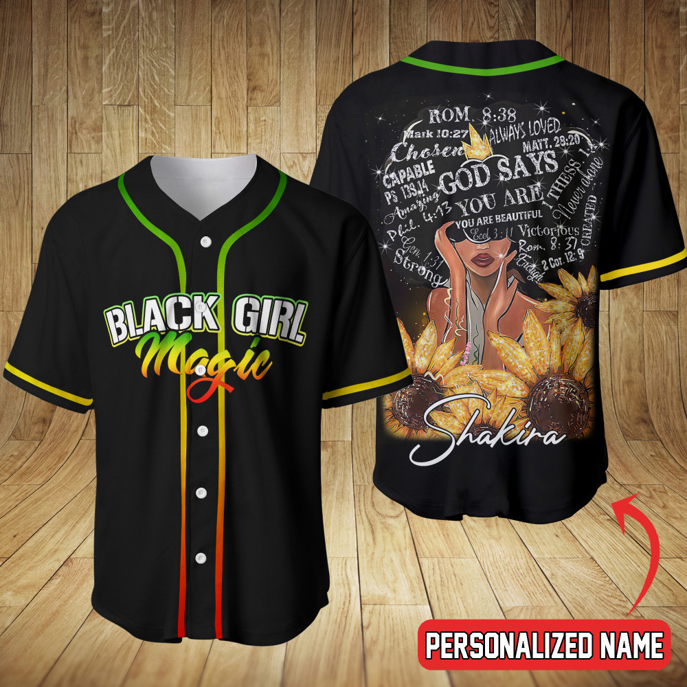 Juneteenth Black Girl Magic Sunflower Custom Name Baseball Jersey