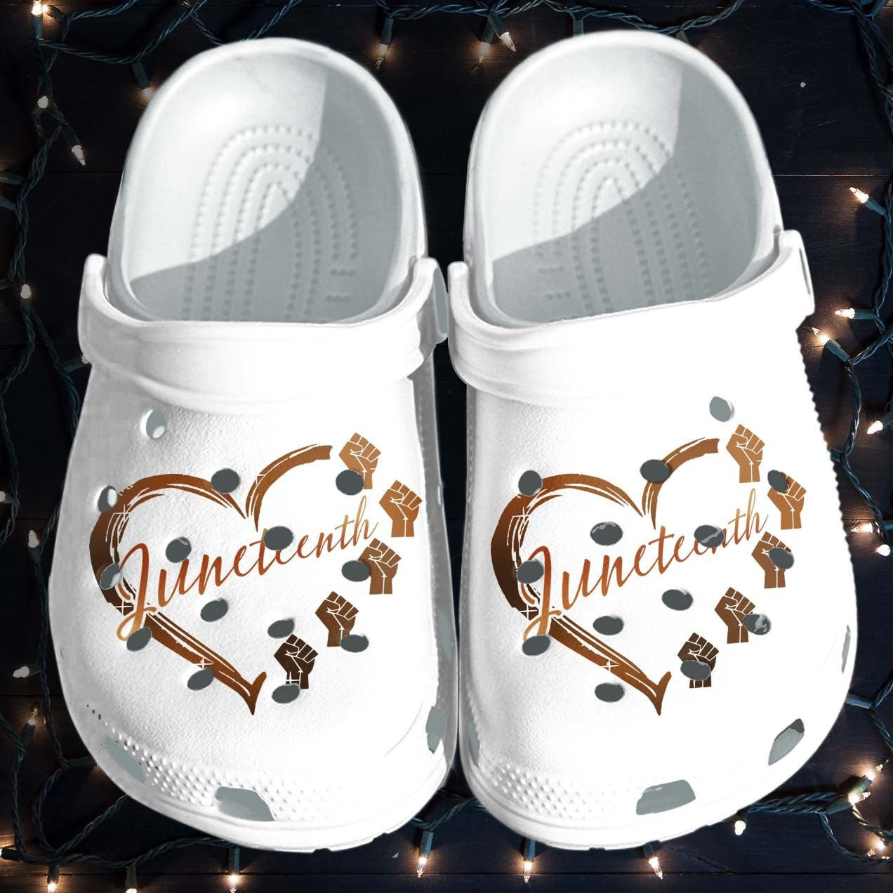 Juneteenth Custom Crocs Shoes Clogs Gifts For Black Queen - Heart Hand Power Outdoor Crocs Shoes Clog