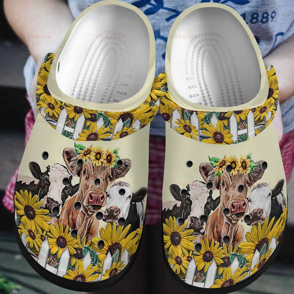 Just Love Cows Sunflower Gift For Lover Rubber Crocs Clog Shoes Comfy Footwear