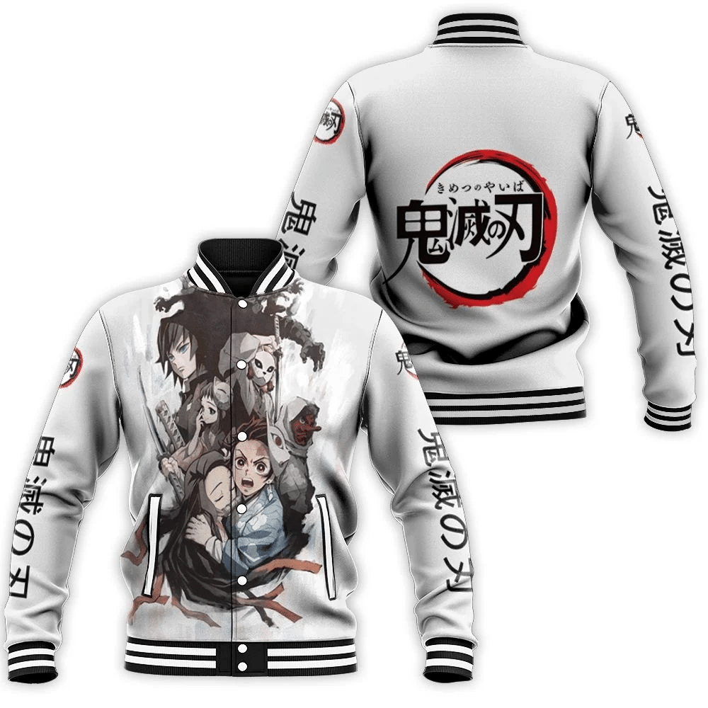 Kimetsu No Yaiba Anime Demon Slayer Corps White Baseball Jacket for Men Women