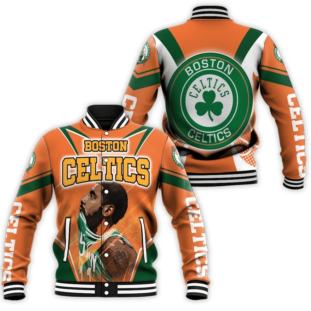 Kyrie Irving 11 Boston Celtics Orange Background Baseball Jacket for Men Women