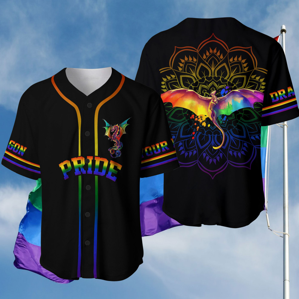 LGBT Pride Dragon Mandala Custom Name Baseball Jersey, Unisex Jersey Shirt for Men Women