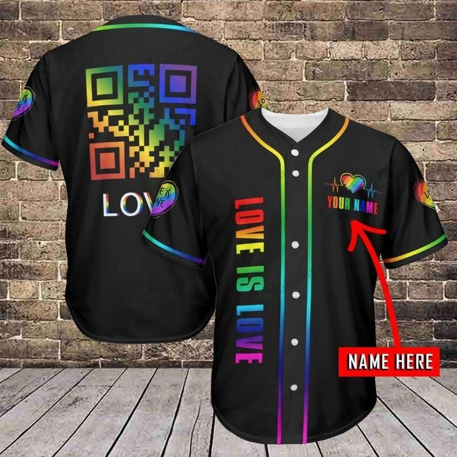 LGBT QR Love Is Love Custom Name Baseball Jersey