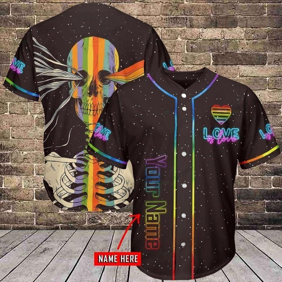 LGBT Skull Love Is Love Custom Name Baseball Jersey