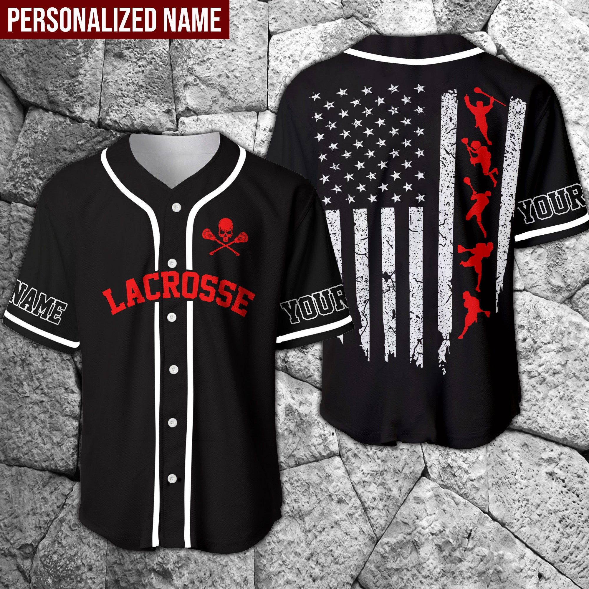 Lacrosse Line Red Personalized Baseball Jersey