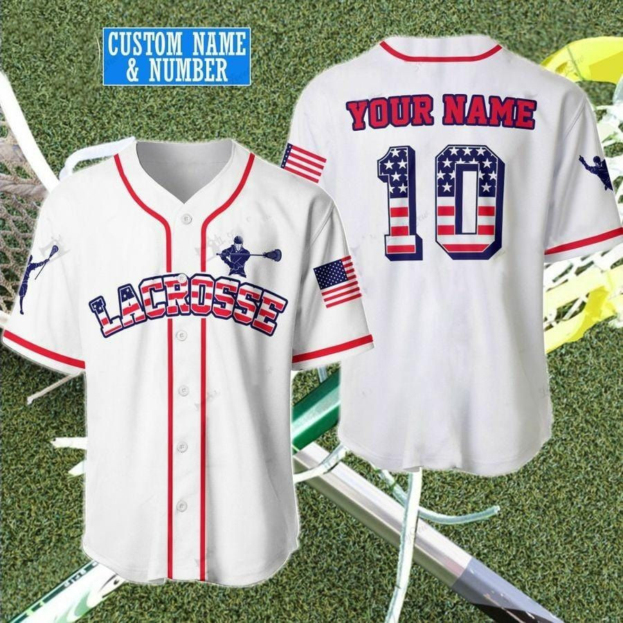 Lacrosse Usa Flag Custom Name And Number Baseball Jersey