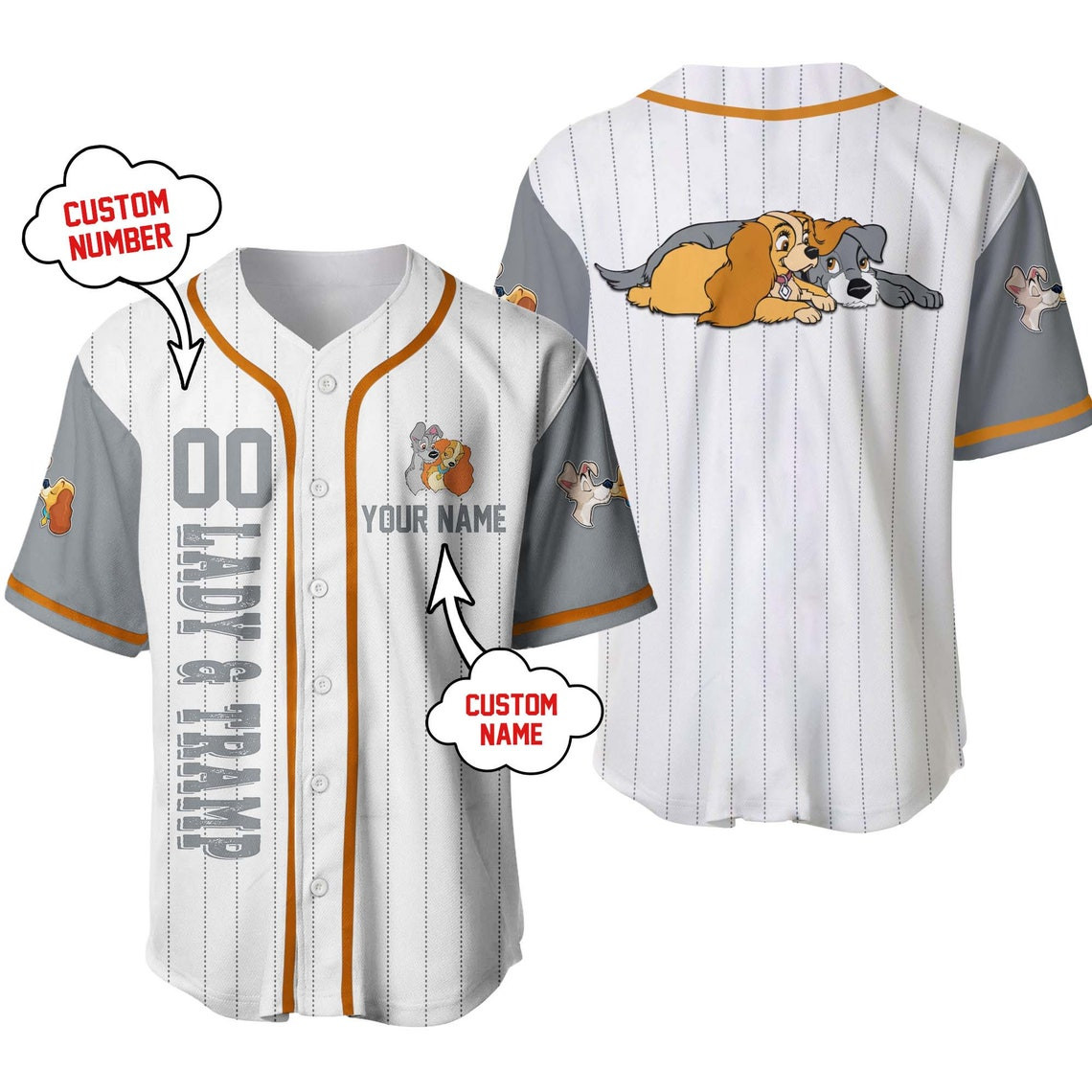 Lady The Tramp Disney Unisex Cartoon Custom Baseball Jersey Personalized Shirt Kid Youth Men Women