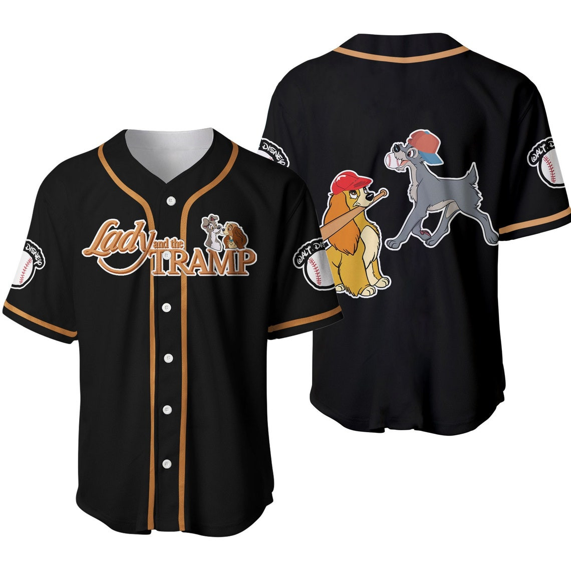 Lady The Tramp Dogs Brown Black Cute Disney Unisex Cartoon Custom Baseball Jersey Personalized Shirt Men Women