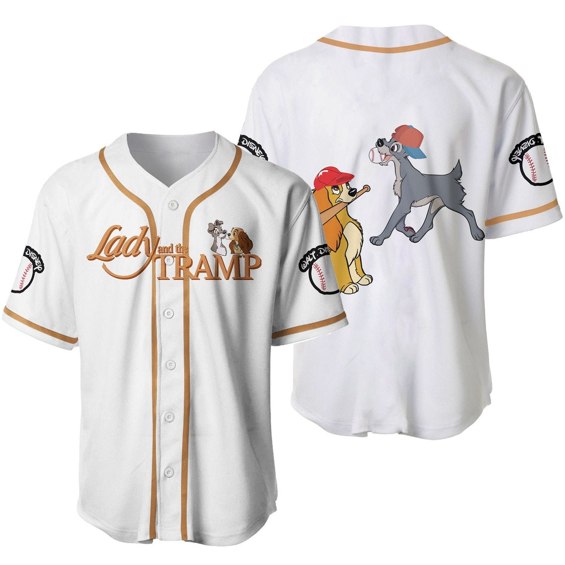Lady The Tramp Dogs Brown White Cute Disney Unisex Cartoon Custom Baseball Jersey Personalized Shirt Men Women