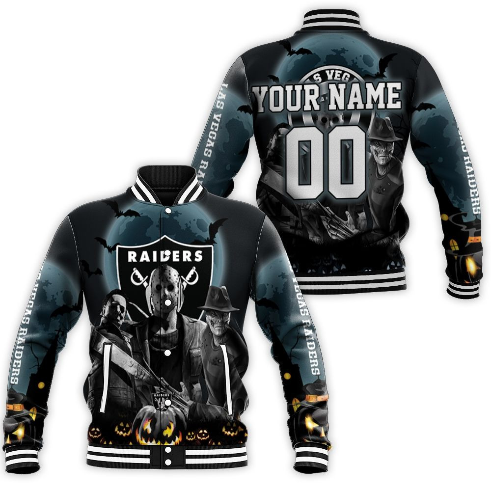 Las Vegas Raiders Halloween Horror 3d Personalized Baseball Jacket for Men Women