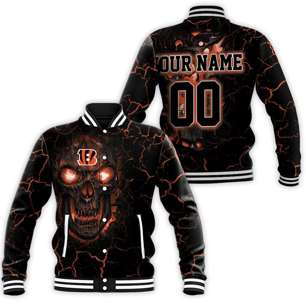 Lava Skull Cincinnati Bengals 3d Personalized Baseball Jacket for Men Women