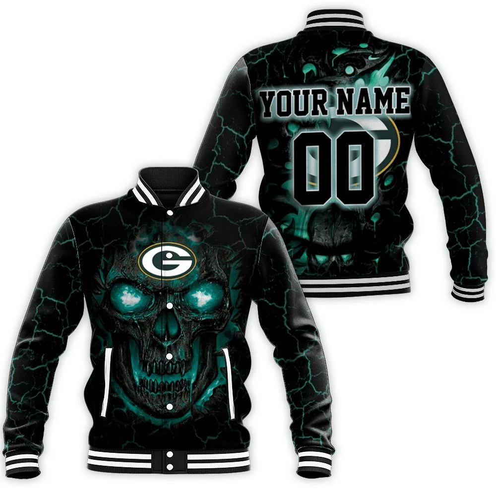 Lava Skull Green Bay Packers 3d Personalized Baseball Jacket for Men Women