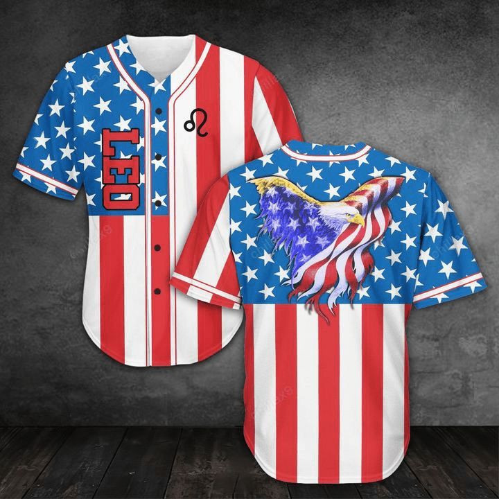 Leo Zodiac And Eagle Us Flag 3d Personalized 3d Baseball Jersey h