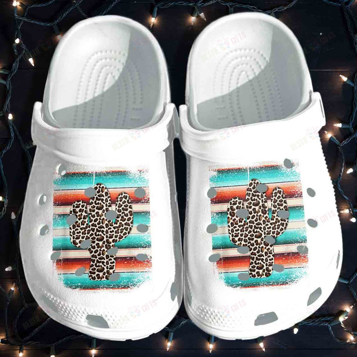 Leopard Cactus Serape Cactus Print Turquoise Crocs Classic Clogs Shoes