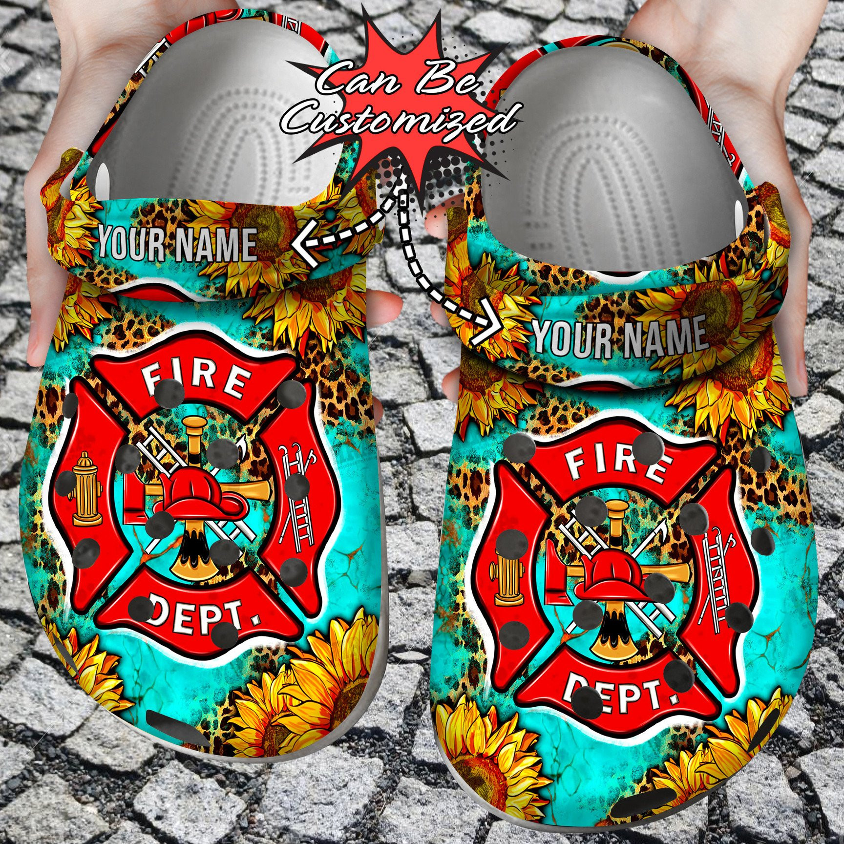 Leopard Fire Dept And Sunflowers Crocs Clog Shoes Custom Crocs