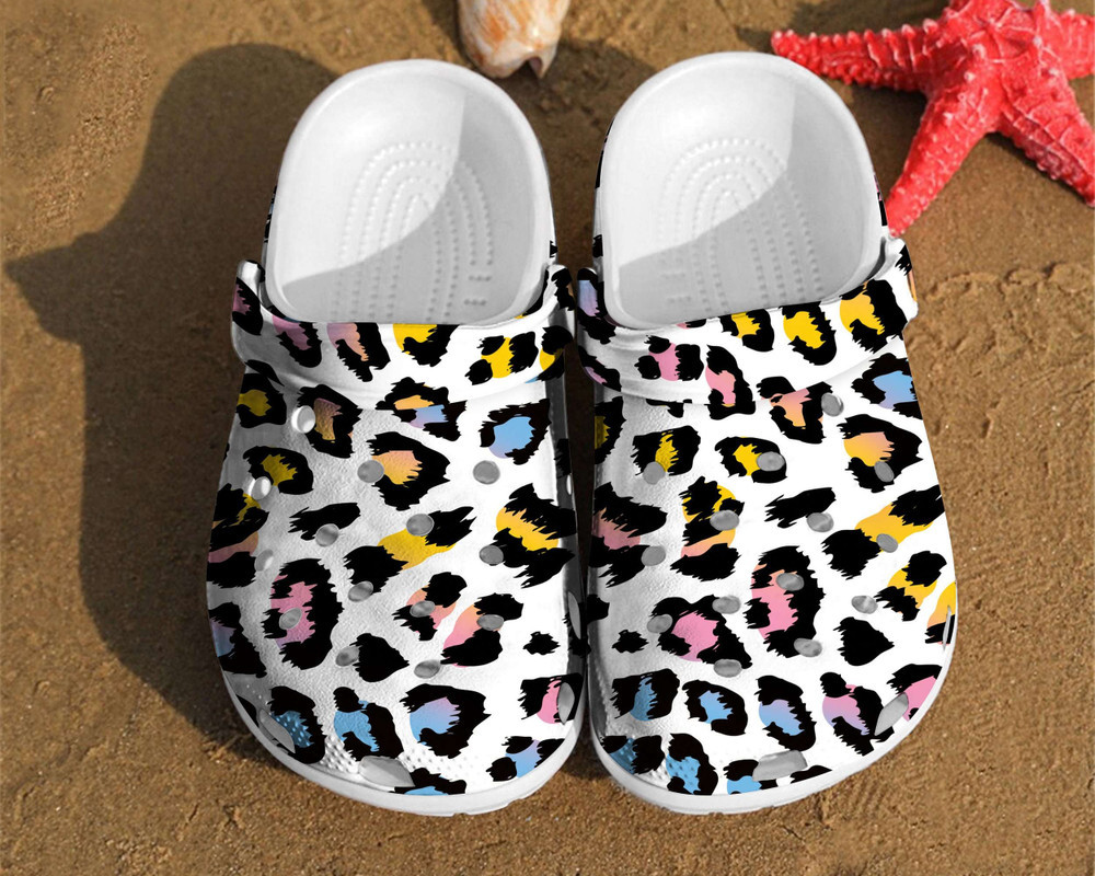 Leopard Print Colorful Glitter Fur Cheetah Gift For Lover Rubber Crocs Clog Shoes Comfy Footwear