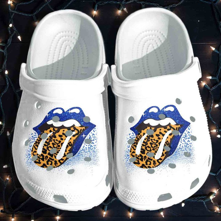 Leopard Tongue Crocs Classic Clogs Shoes Blue Lipstick Custom Crocs Classic Clogs Shoes