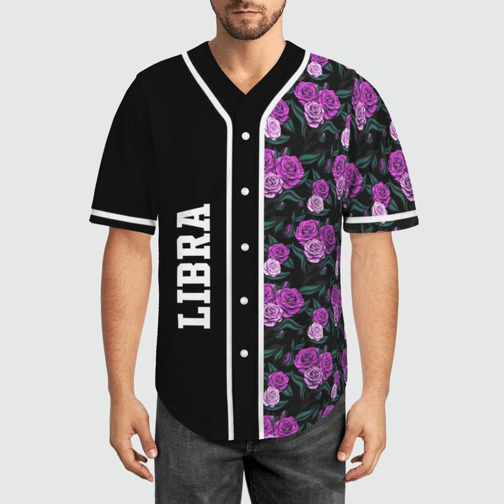 Libra Zodiac With Tropical Flowery 3d Personalized 3d Baseball Jersey h