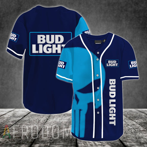Light Blue Skull Bud Light Beer Baseball Jersey, Unisex Jersey Shirt for Men Women