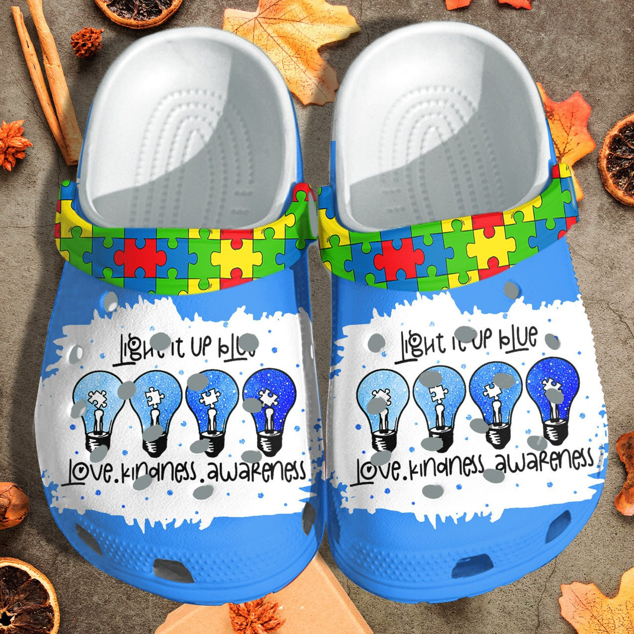 Light It Up Blue Puzzel April Autism Crocs Shoes - Love Kindnes Awareness Shoes Croc Clogs Gifts For Son Daughter