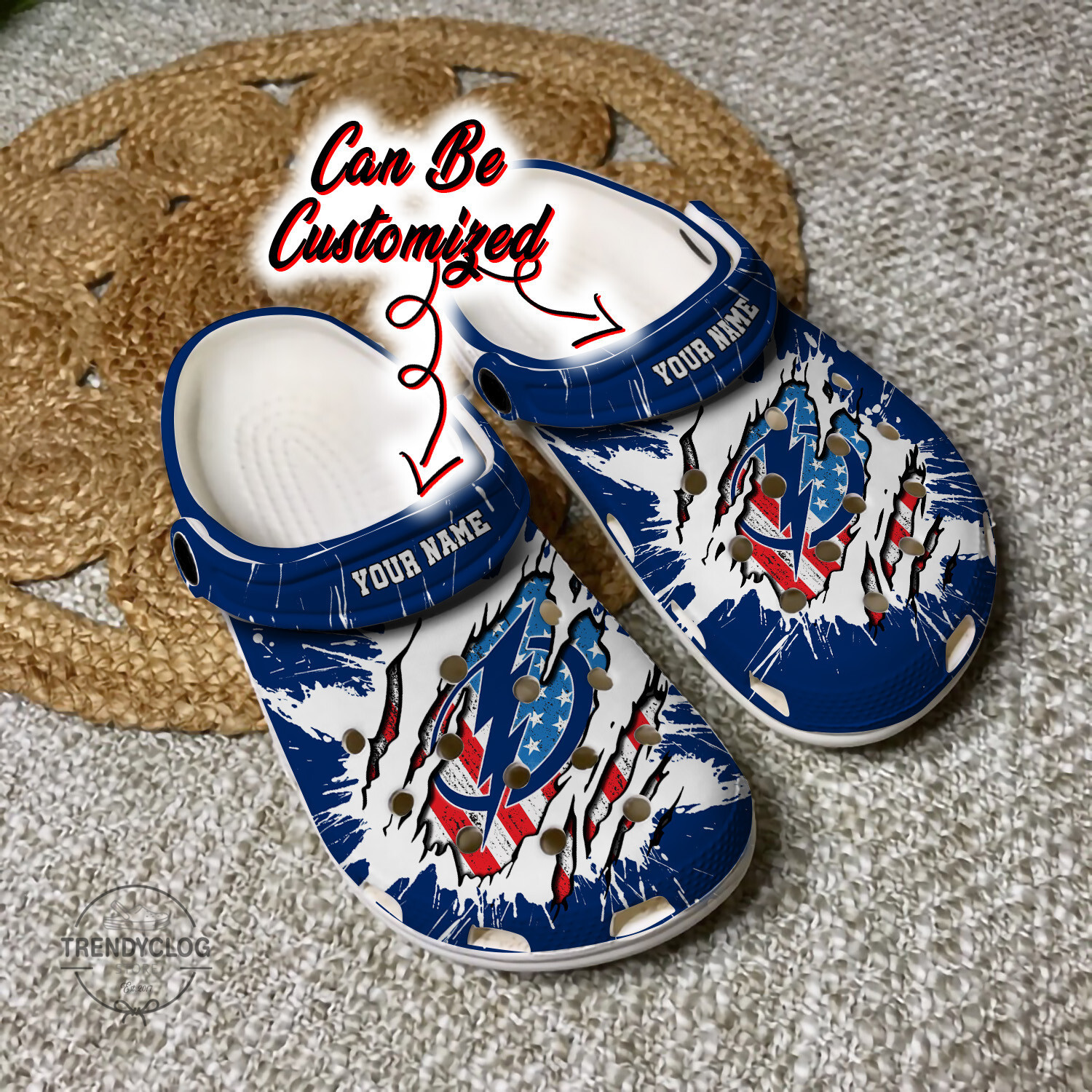 Lightning Crocs Personalized TB Lightning Hockey Ripped American Flag Clog Shoes