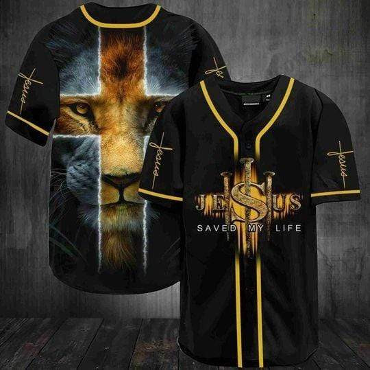 Lion Cross Jesus Saves My Life Personalized 3d Baseball Jersey kv, Unisex Jersey Shirt for Men Women