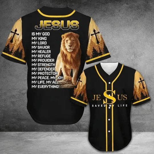 Lion Jesus Saves My Life Jesus Is My Everything Personalized 3d Baseball Jersey kv