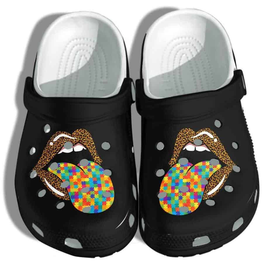 Lip Autism Awareness Merch Shoes Crocs - Leopard Autism Puzzle Crocs Cute Shoes Gifts For Woman Daughter