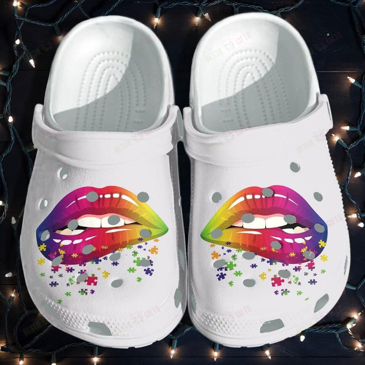 Lip Rainbow Puzzle Crocs Classic Clogs Shoes