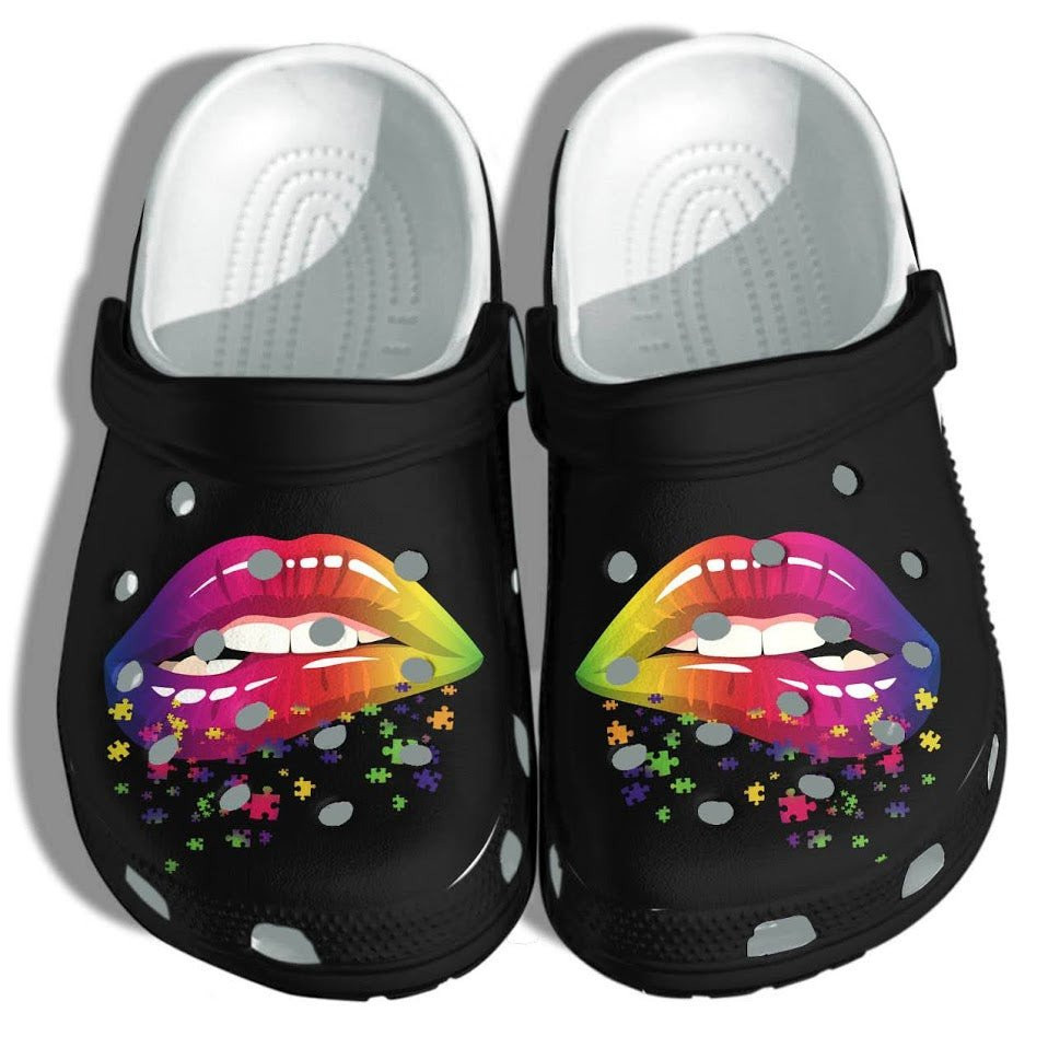 Lip Rainbow Puzzle Shoes - Autism Awareness Puzzle Crocs Clogs Gifts