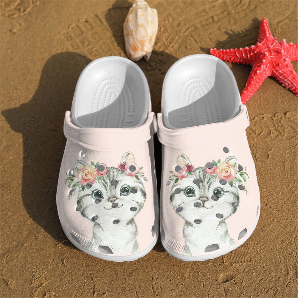 Little Cat Flowers For Men And Women Gift For Fan Classic Water Rubber Crocs Clog Shoes Comfy Footwear