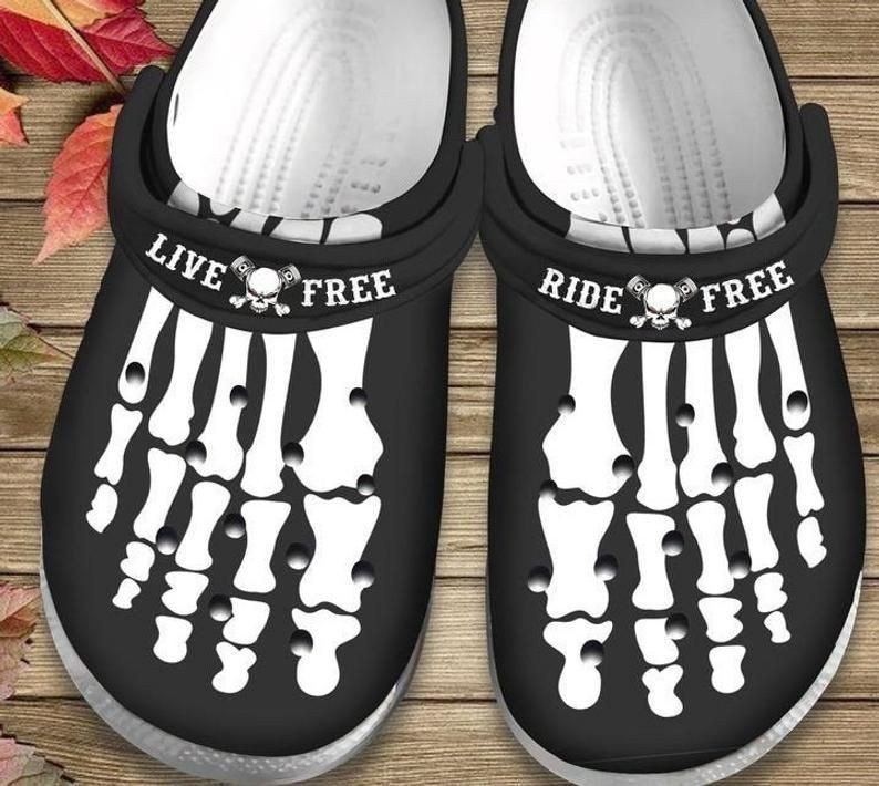 Live Free Ride Free Motorcycling Skeleton Men Shoes Cute Shoes Rubber Crocs Clog Shoes Comfy Footwear