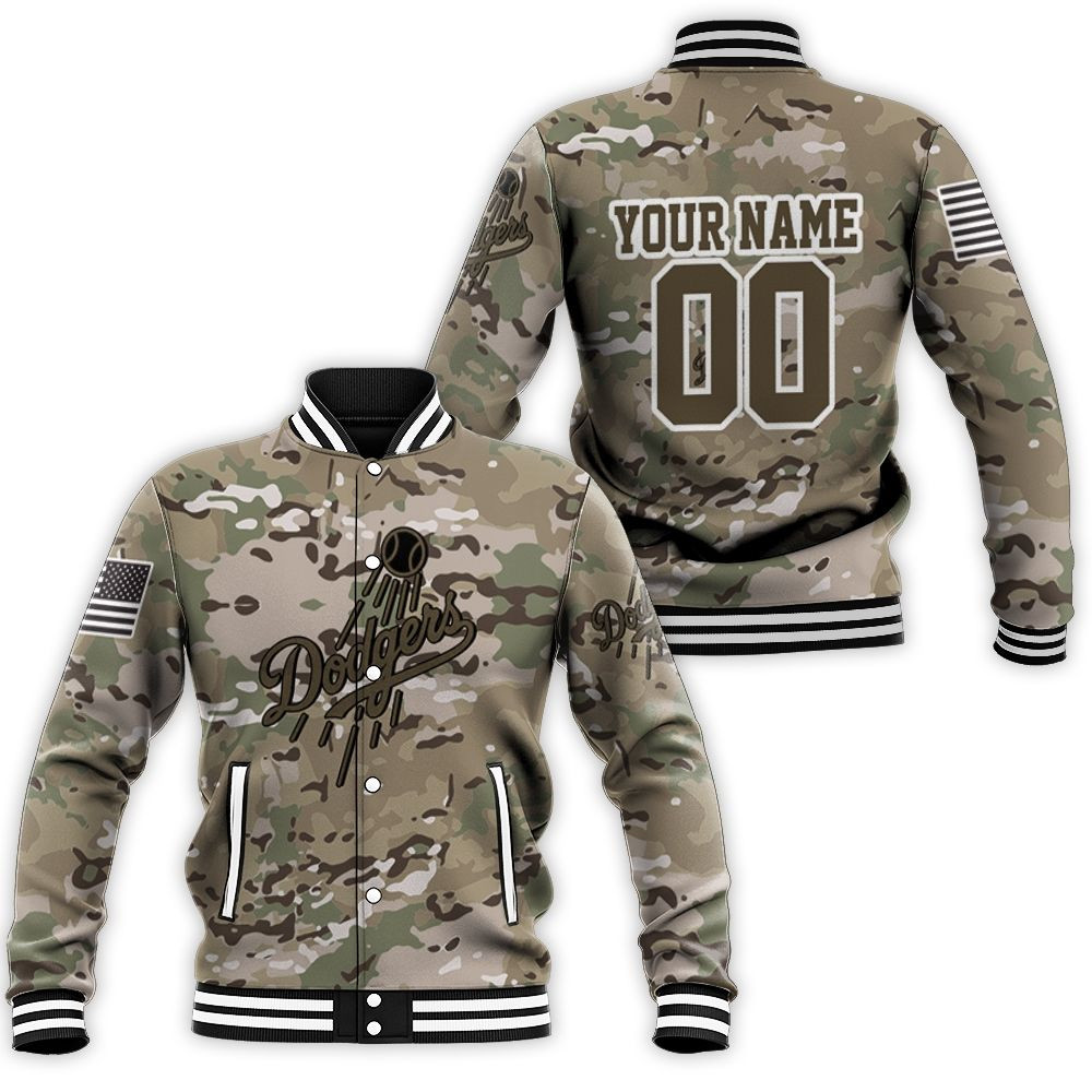 Los Angeles Dodgers Camouflage Veteran 3d Personalized Baseball Jacket for Men Women