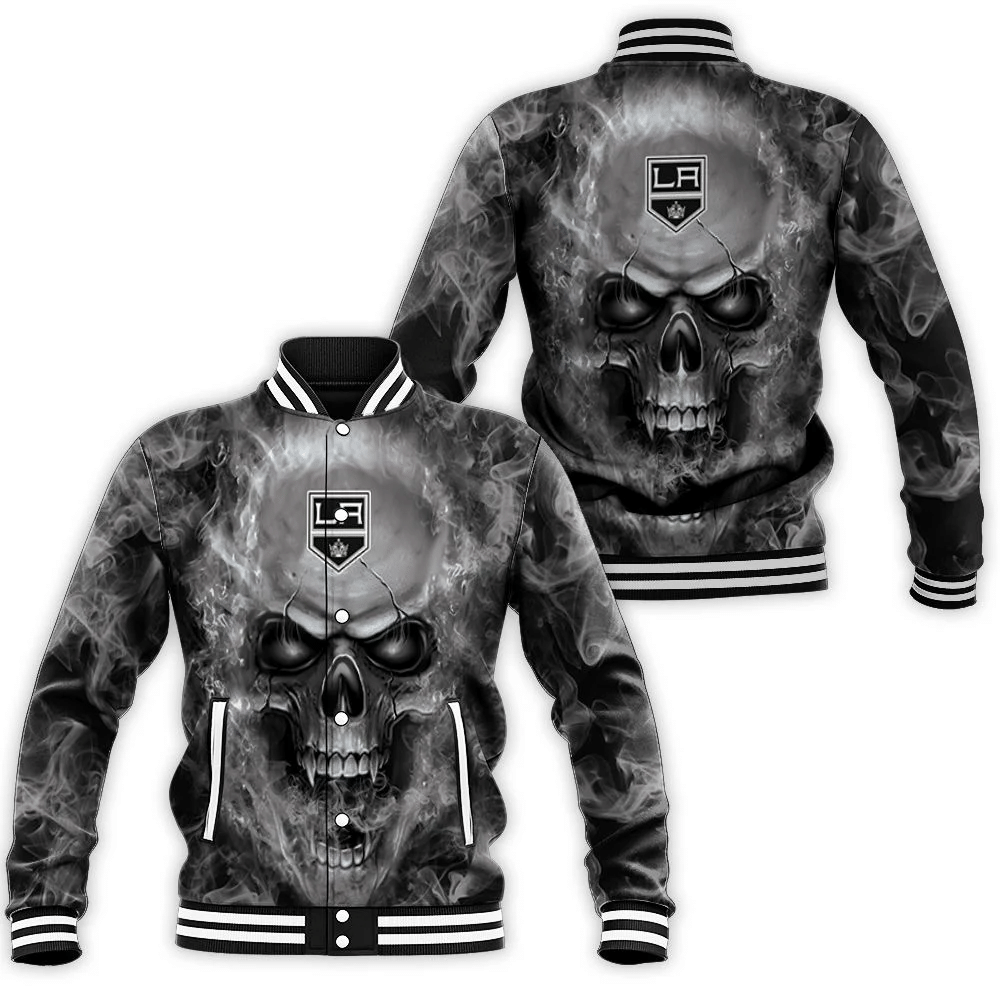 Los Angeles Kings Nhl Fans Skull Baseball Jacket for Men Women