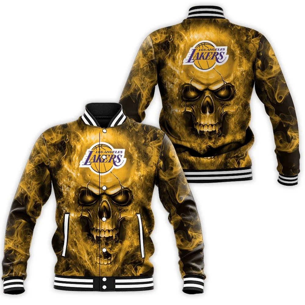 Los Angeles Lakers Nba Fans Skull Baseball Jacket for Men Women