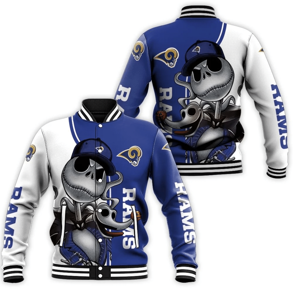 Los Angeles Rams Jack Skellington And Zero Baseball Jacket for Men Women