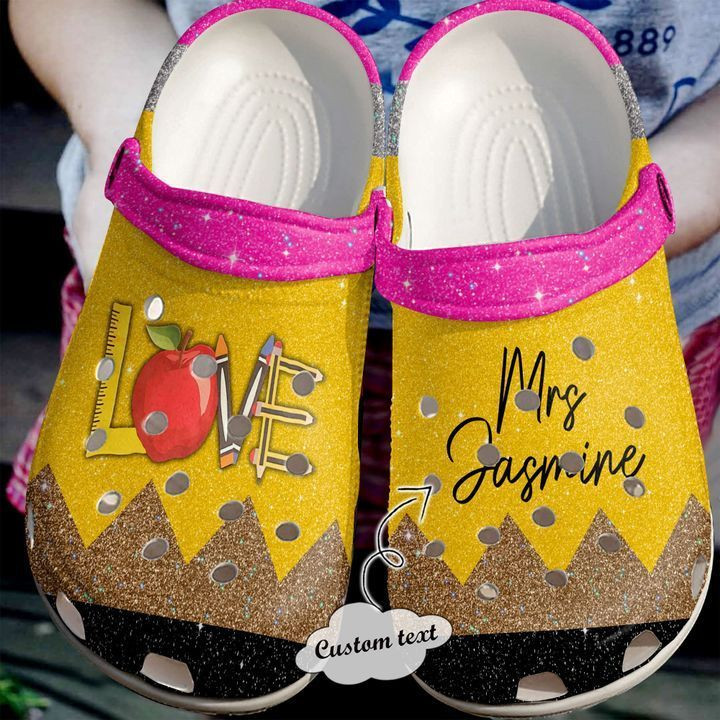 Love Letter Teacher Custom Name Glitter Color Crocs Crocband Clog Shoes For Men Women