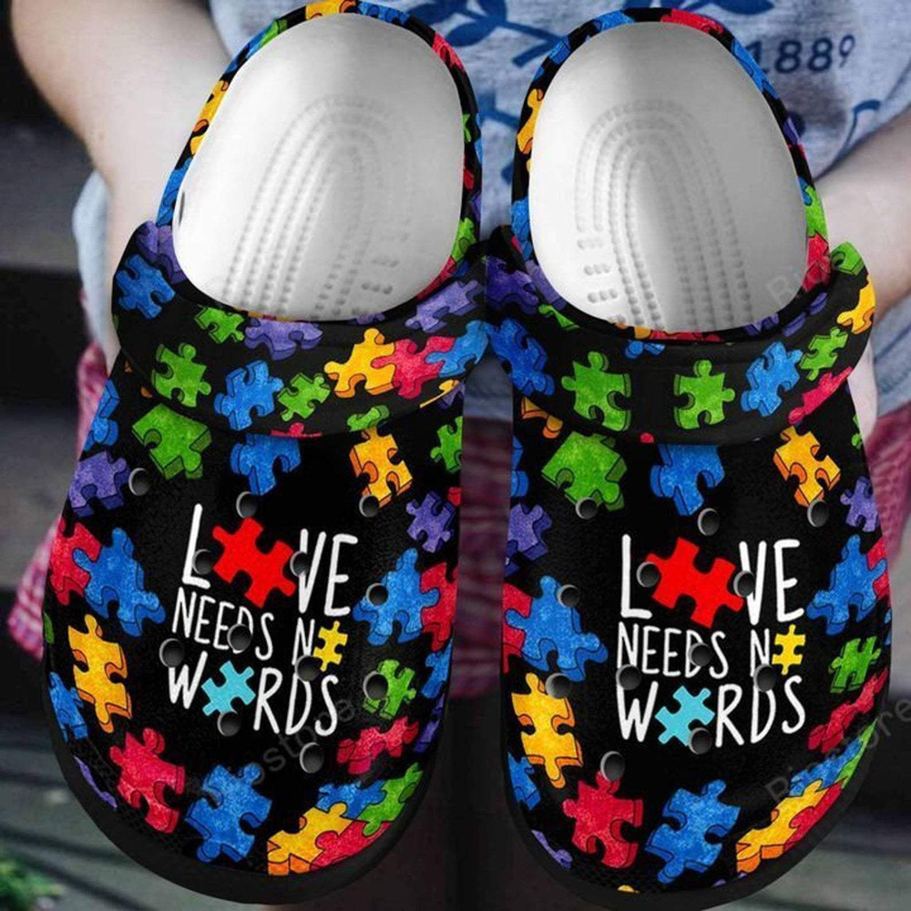 Love Need No Words Puzzle 6 Gift For Lover Rubber Crocs Clog Shoes Comfy Footwear