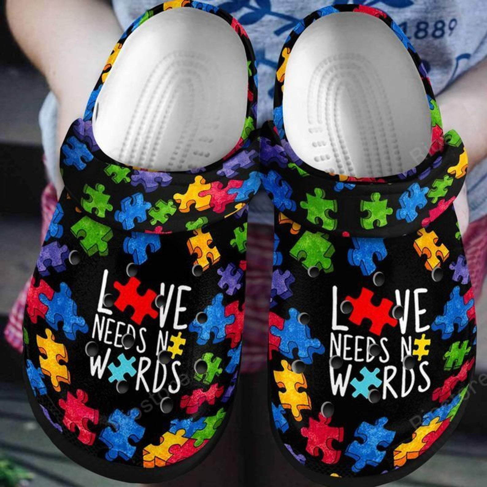 Love Need No Words Puzzle Crocs Shoes - Autism Awareness Shoes Crocbland Clog Gifts For Boy Girl