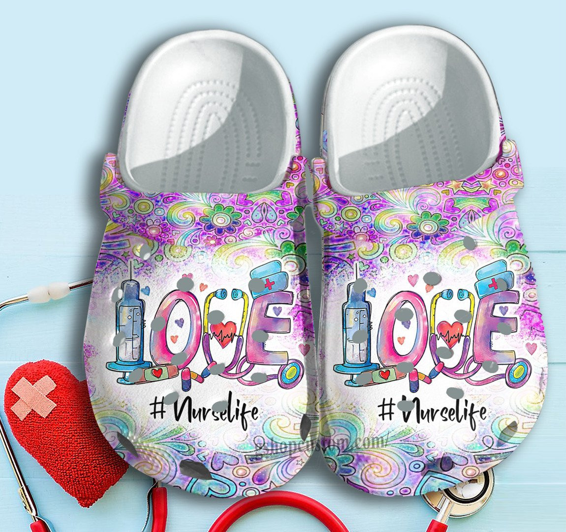 Love Nurse Life With Medical Equipment Stock Shoes Clogs Crocs Gift