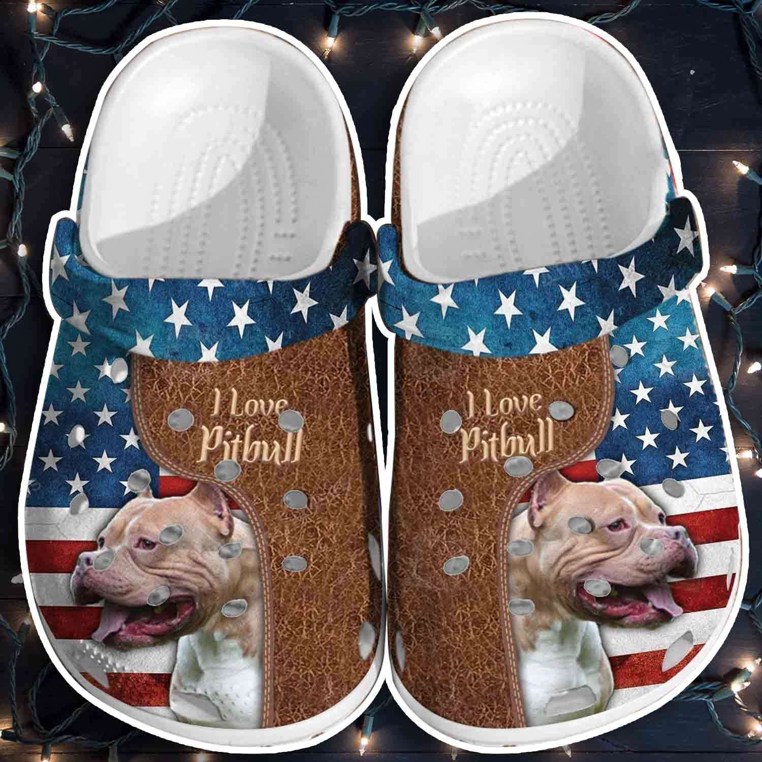 Love Pitbull Dog Usa Flag 4Th Of July Crocs Crocband Clogs