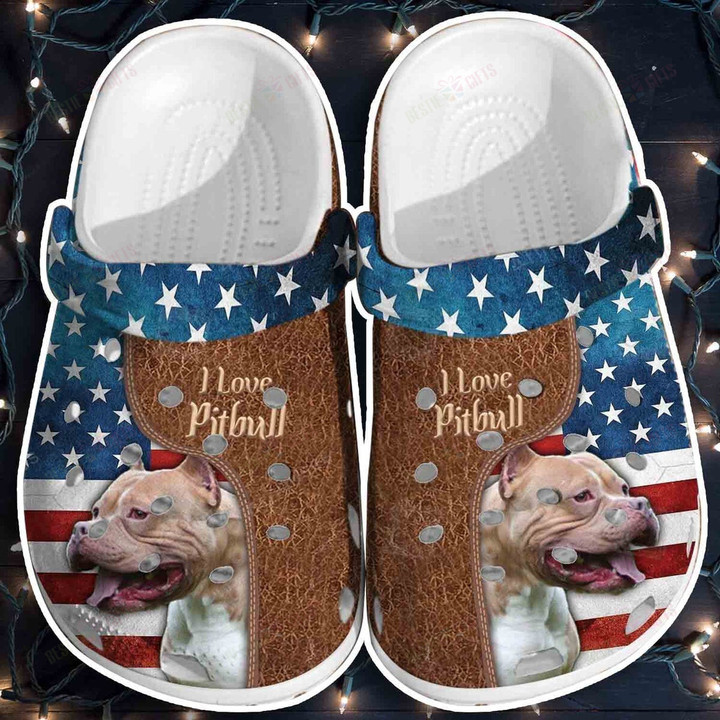 Love Pitbull USA Flag Crocs Classic Clogs Shoes