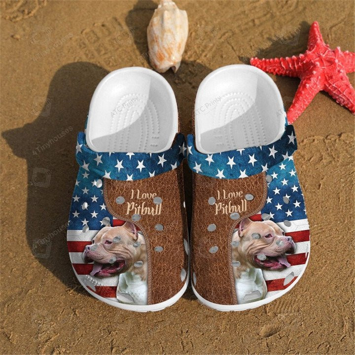 Love Pitbull USA Flag Shoes th Of July Dog Crocbland Clogs Crocs
