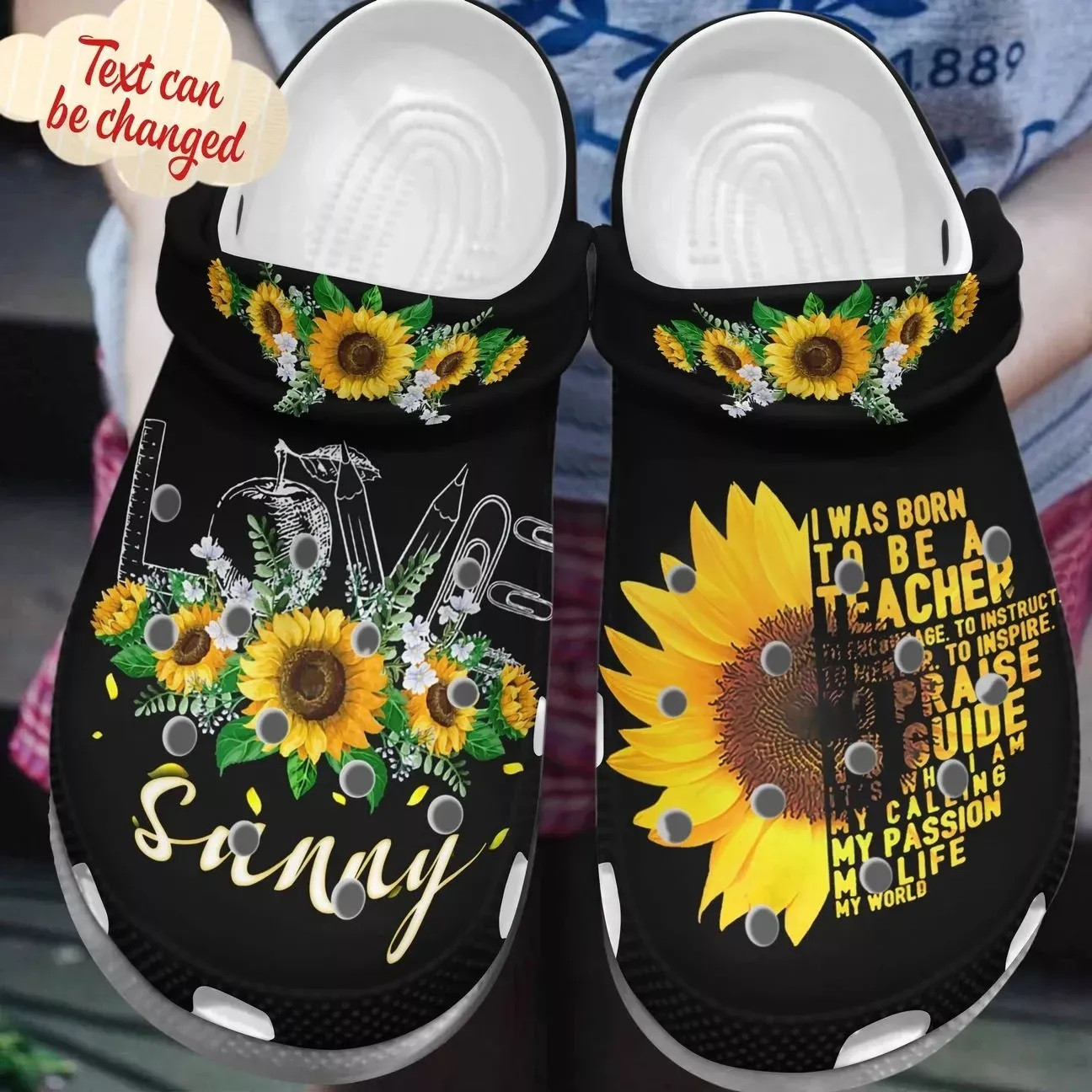 Love Sunflower Personalized Name For Teacher Crocs Crocband Clog Shoes For Men Women