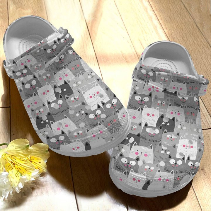 Lovely Cats Grey Shoes Cute Animal Crocs Crocbland Clogs Gift For Thanksgiving Cat